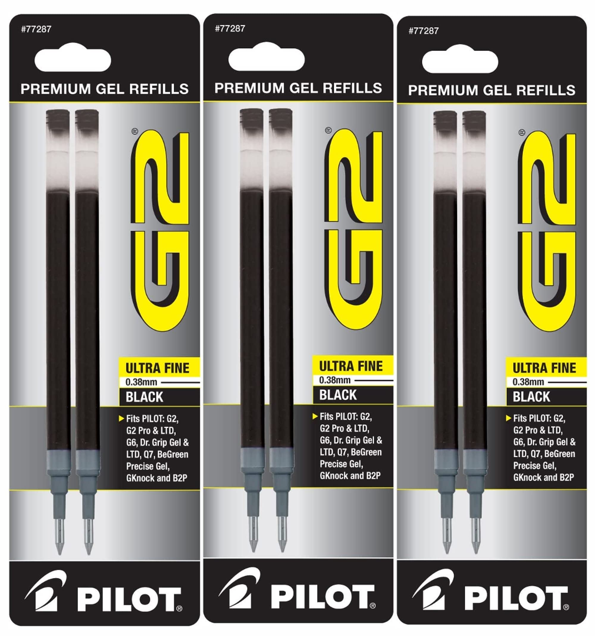 Pilot G2 Gel Ink Pen Refills, Ultra Fine Point, 0.38Mm, Black Ink, 6 Refills